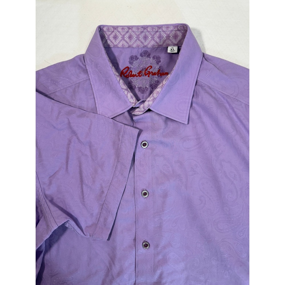 Robert Graham Shirt Mens XL Short Sleeve Paisley Purple Button-Down EUC